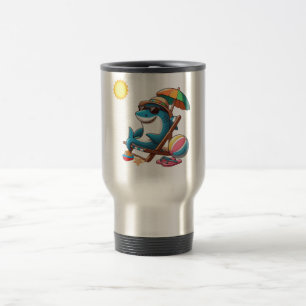 Caneca Térmica Tubarão-cartoon gritante/praia