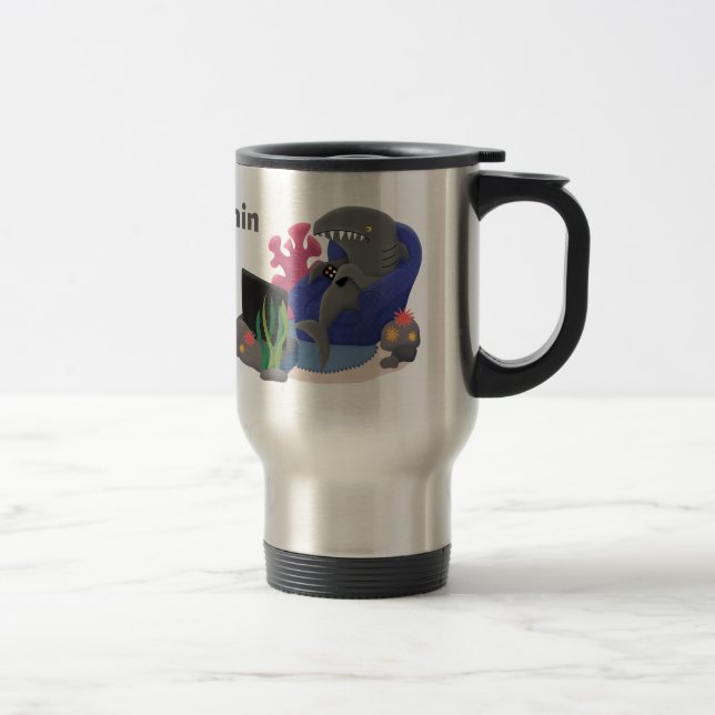 Caneca Térmica Tubarão engraçado assistindo desenhos animados na  (Direita)