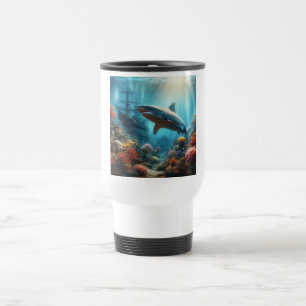Caneca Térmica Tubarão-tigre costeiro/naútico & recife de coral