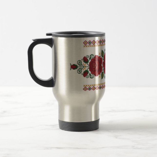 Caneca Térmica Ukrainian traditional vushuvanka folk pattern rose (Esquerda)