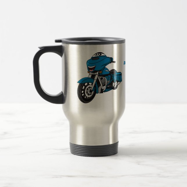 Caneca Térmica Um desenho animado de moto azul e bonito (Esquerda)