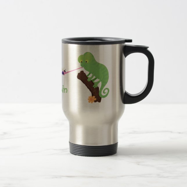 Caneca Térmica Um desenho animado verde-feliz chameleon lagarto (Direita)
