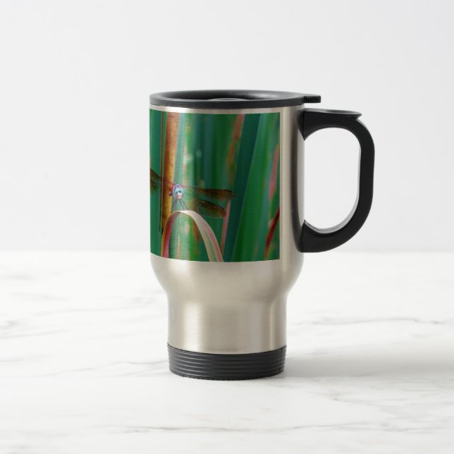 Caneca Térmica Um Dragonfly de Olhos Vermelhos com cattails (Direita)