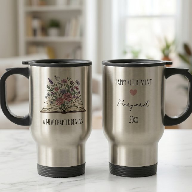 Caneca Térmica Um Novo Capítulo Começa Presente Floral de Aposent (Criador carregado)