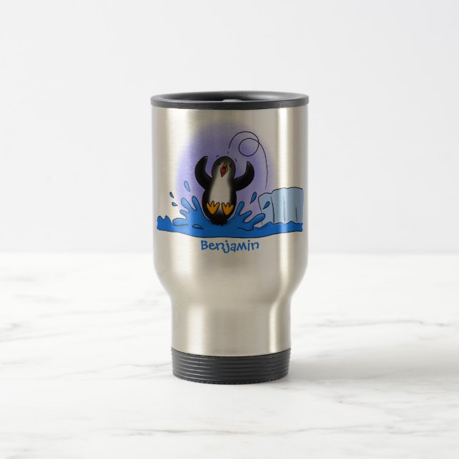 Caneca Térmica Uma ilustração de desenho animado de pinguins de s (Centro)