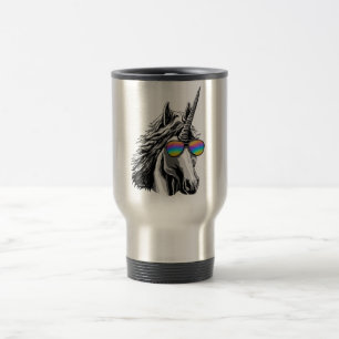 Caneca Térmica Unicórnio legal com óculos de sol do arco-íris