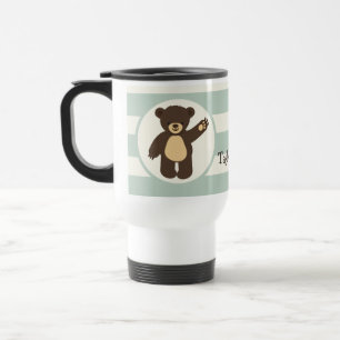 Caneca Térmica Urso Castanho-Da-Mata-Boca; faixas Verdes Sage