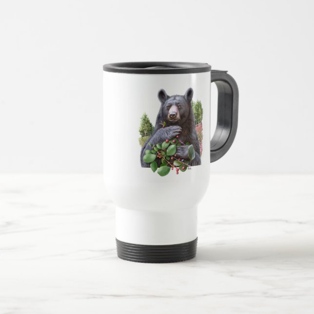 Caneca Térmica Urso com galhos de berço pintando presente (Frente Esquerda)