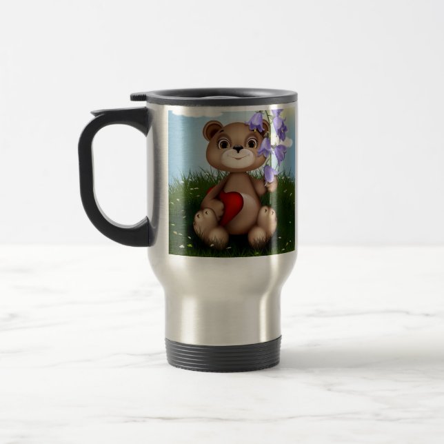 Caneca Térmica Urso Segurando Buquê Flor-30926 (Esquerda)