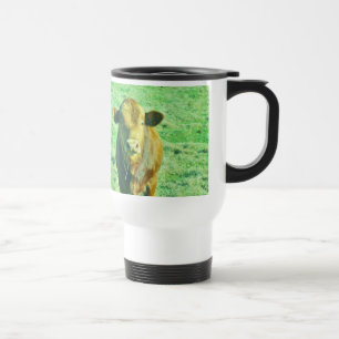 Caneca Térmica Vaca pequena de Brown na grama verde Pastel