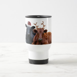 Caneca Térmica Vacas do feriado do Natal no papai noel chapéu e