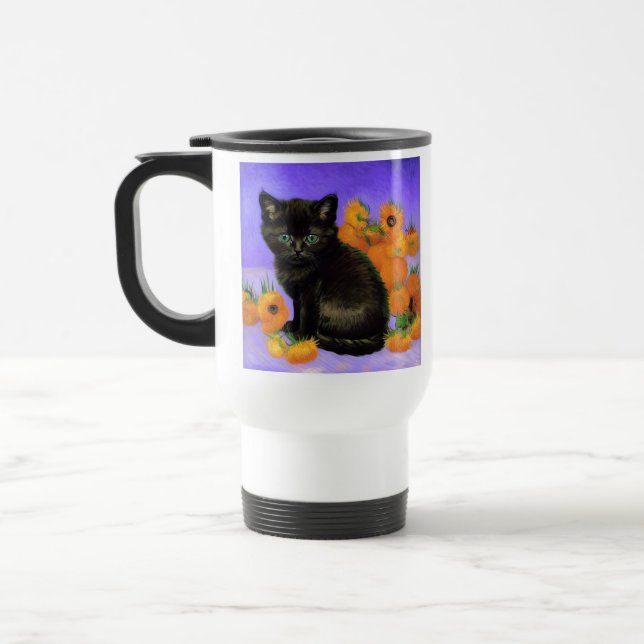 Caneca Térmica Van Gogh Black Kitten com Girassóis (Esquerda)