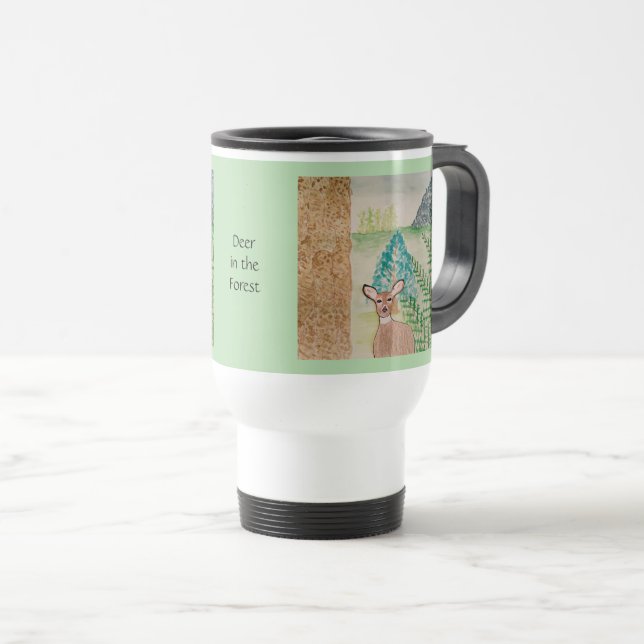 Caneca Térmica Veado na Floresta Verde Pálida (Frente Esquerda)