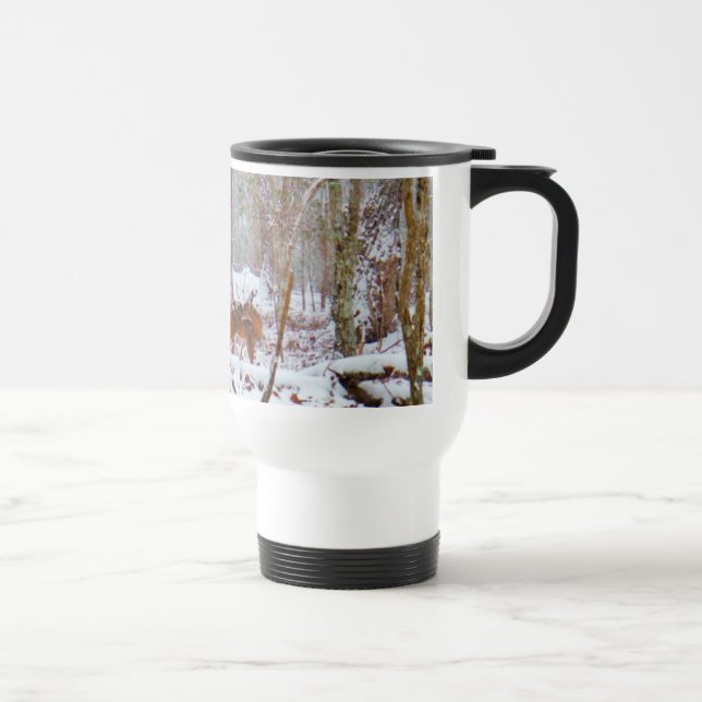 Caneca Térmica Veado na neve, lambendo a perna (Direita)