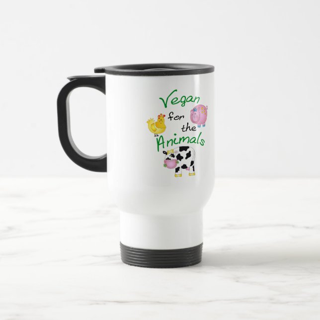 Caneca Térmica "Vegan para os animais" com porco bonito, vaca, & (Esquerda)