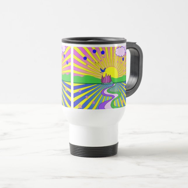 Caneca Térmica Verão do Amor Groovy Psychedelic 60s 70s (Frente Esquerda)
