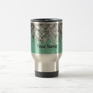 Caneca Térmica Verde-menta pálida e brilho falso personalizado