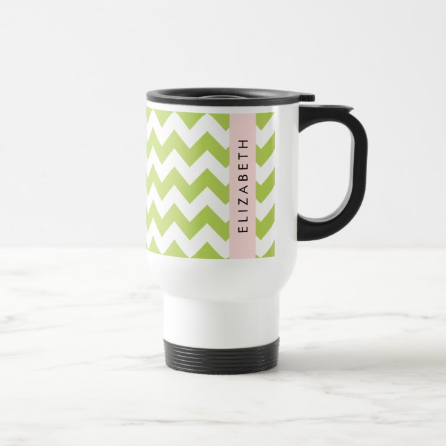 Caneca Térmica Verde Zigzag, Verde Chevron, Seu Nome (Direita)