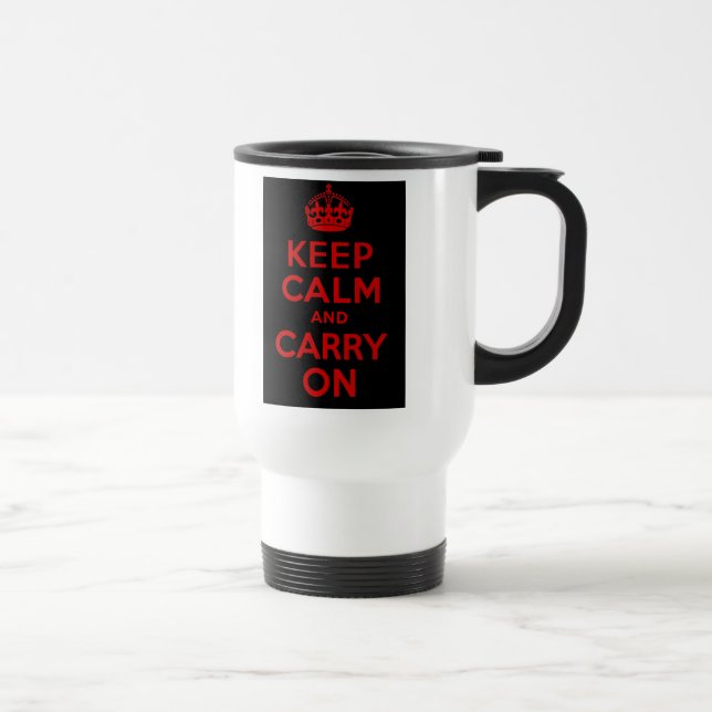Caneca Térmica Vermelho e Preto Mantenham-se Calmos e Continuem (Direita)