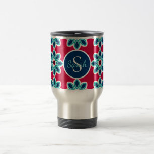 Caneca Térmica Vermelho Vibrante e Azul Geométrico Moderno Person