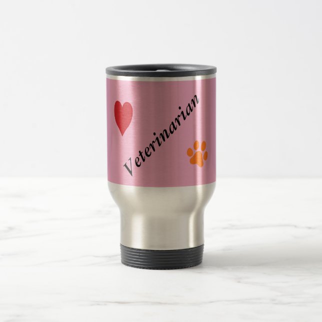 Caneca Térmica Veterinarian-Orange Paw Print and Heart on Pink (Centro)