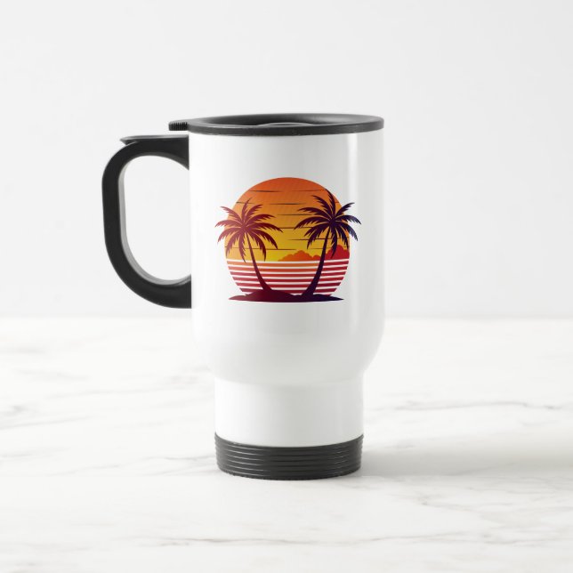 Caneca Térmica Vetor de pôr do sol com palmeiras (Esquerda)