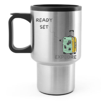 Caneca Térmica Viagem Adventure Ready Set Explorar design de mala