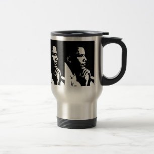 Caneca Térmica Viagem de Perfil de Barack Obama Preto e Branco