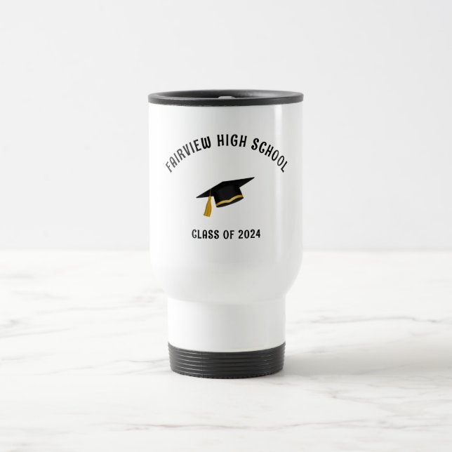 Caneca Térmica Viagem de texto simples de formatura (Centro)