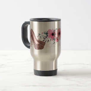 Caneca Térmica Viagem Dourado cor-de-rosa floral dos calçados do
