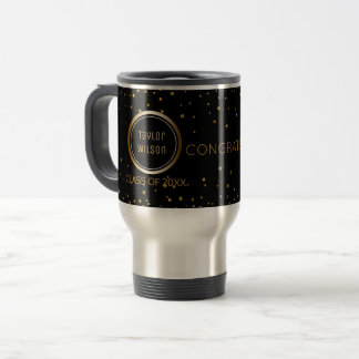 Caneca Térmica Viagem Dourado preto da graduação dos confetes |