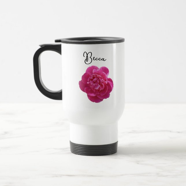 Caneca Térmica Vibrant Pink Peony Flower Personalized (Esquerda)