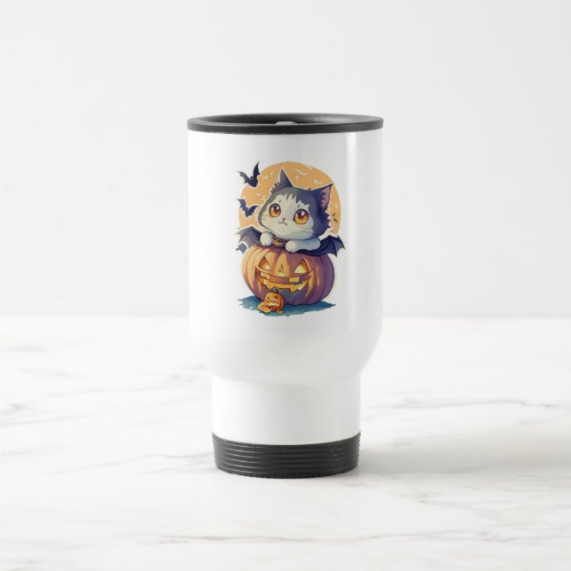 Caneca Térmica Vintage 90s Cat Pumpkin Halloween Retro (Centro)