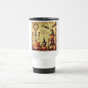 Caneca Térmica Vintage, abóboras e morcegos brancos do Dia das Br