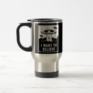 Caneca Térmica Vintage Alienígena UFO Hunter I want To Acredite N