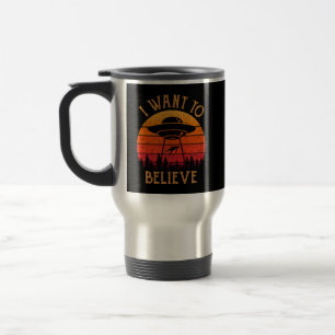 Caneca Térmica Vintage Alienígena UFO Hunter I want To Acredite N