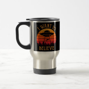 Caneca Térmica Vintage Alienígena UFO Hunter I want To Acredite N