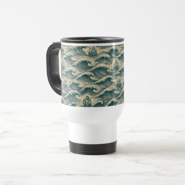 Caneca Térmica Vintage Ocean Waves & Sailing Navio Mug (Frente Esquerda)