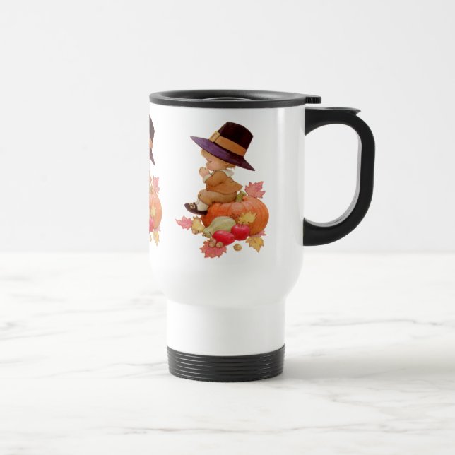 Caneca Térmica Vintage Pilgrim Boy rezando para a abóbora (Direita)