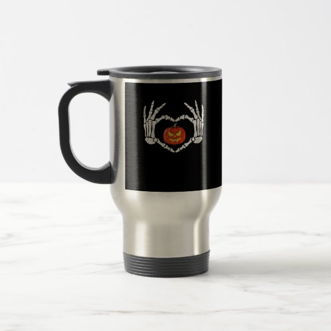 Caneca Térmica Vintage Skeleton Mãos Pumpkin Outono Hallow (Esquerda)