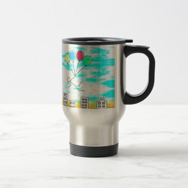 Caneca Térmica Voando Sobre A Cidade Com Balões (Direita)