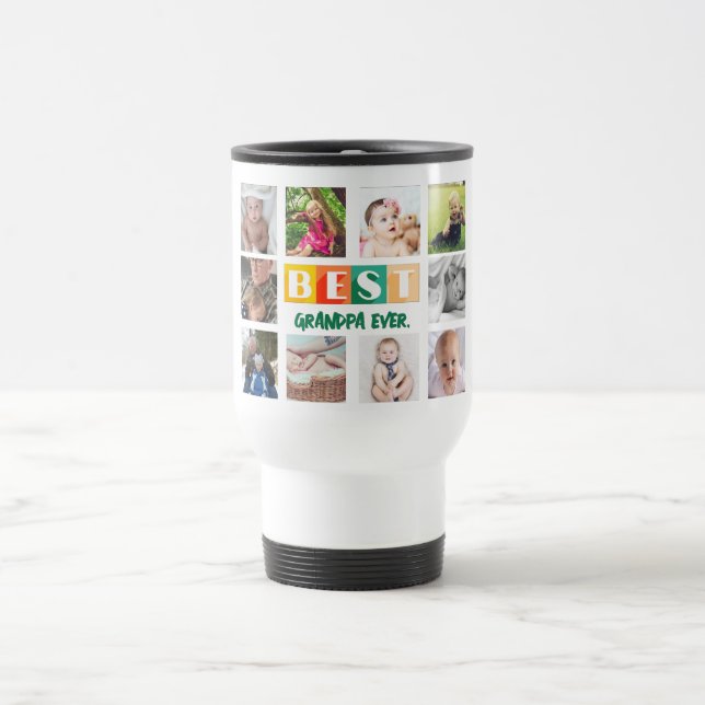 Caneca Térmica Vovô Oferece Netos Personalizados Colagem de Fotog (Centro)