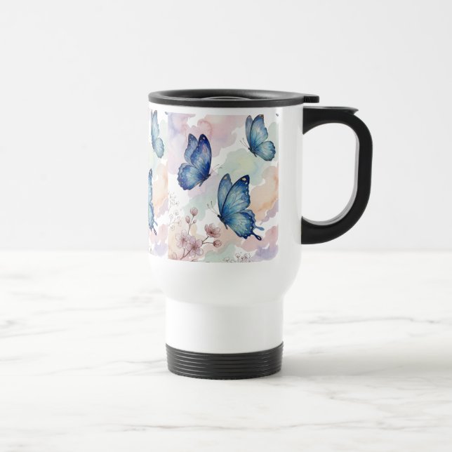Caneca Térmica Watercolor Blue Butterflies Mug Design – Elegant  (Direita)