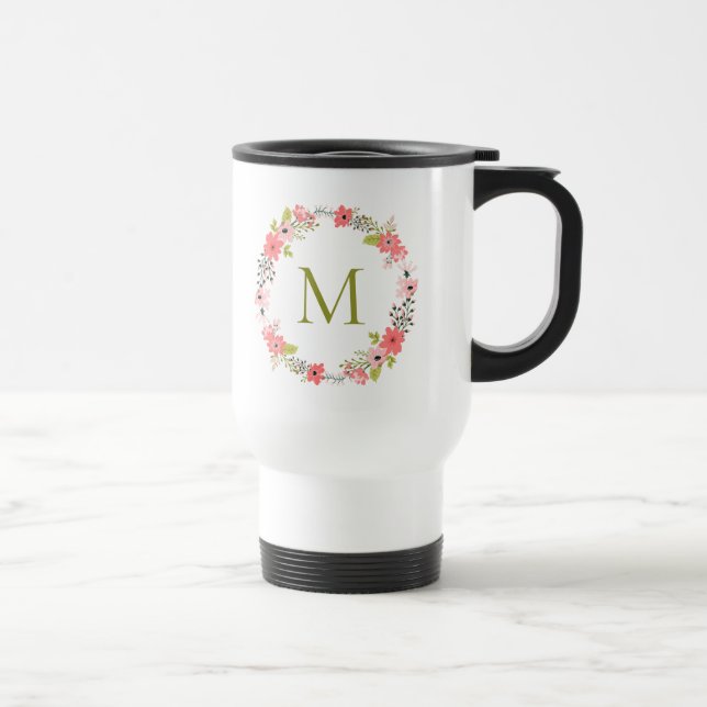 Caneca Térmica Whimsical Floral Wreath Monograma (Direita)