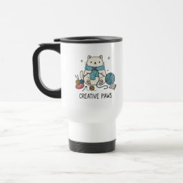 Caneca Térmica Whimsical White Cat Yarn Knitting Adventure Travel