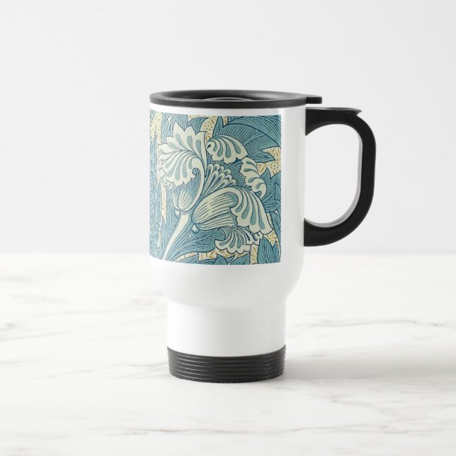 Caneca Térmica William Morris Clássico Tulipa Azul Floral (Direita)
