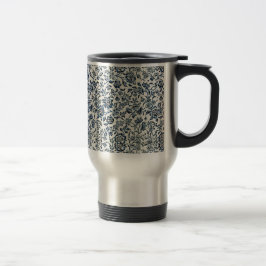 Caneca Térmica William Morris Vintage Padrão Floral Azul Branco