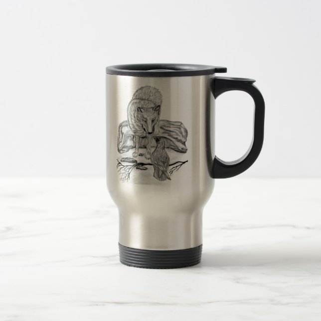 Caneca Térmica Wolf e Raven design preto e branco (Direita)
