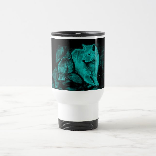 Caneca Térmica Wolf e Raven na Noite (Centro)