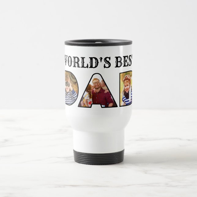 Caneca Térmica Worlds Best Dad Quote  Modern 3 Photo Collage (Centro)